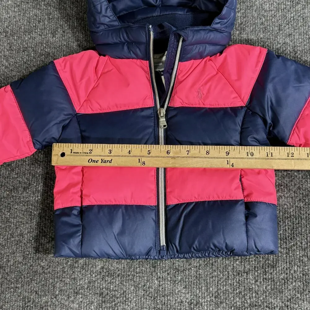 Ralph Lauren Jacket Infant Girls 6M Pink Navy Hooded Puffer Down Outerwear